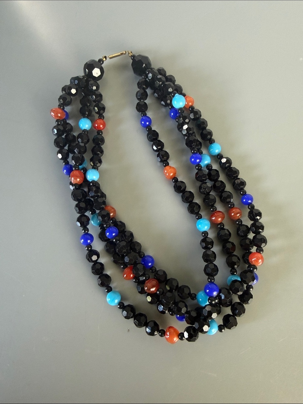Vintage Mid Century Lucite Beaded Necklace Multi Strand Pop Art 1960s Choker⁠